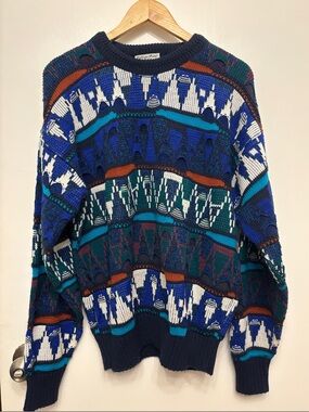 Vintage 3D Knit Multicolour Grandpa Crewneck Sweater